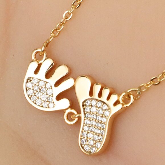 Rose Gold Baby Footprint Pendant Necklace, XPNL0241 - Picture 1 of 13